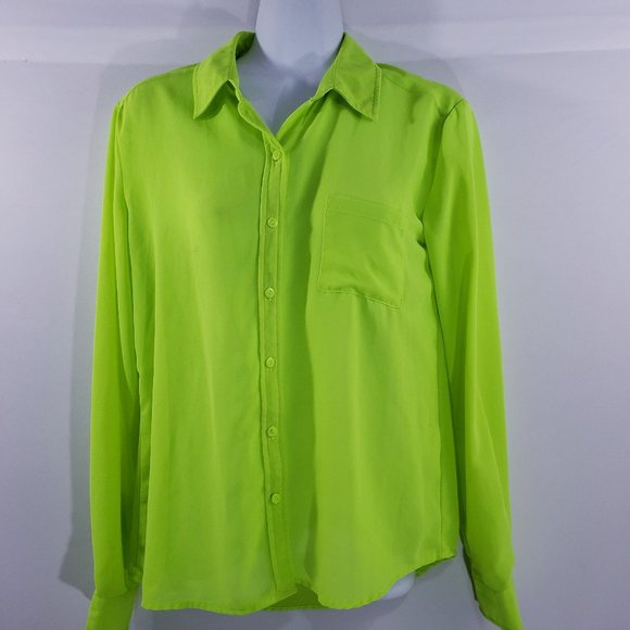 Kut From The‎ Kloth Womens Top Button Up Chartreuse - Picture 1 of 8